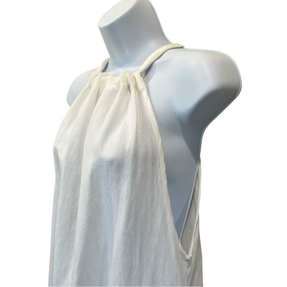 ELAN Linen Blend Tiered Halter Maxi Dress High Neck Relaxed Fit White L NWT - Picture 12 of 15